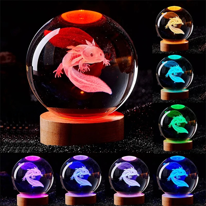 Floating Nightstand With Led Light - D2 3D Axolotl Lamp Engraved Crystal