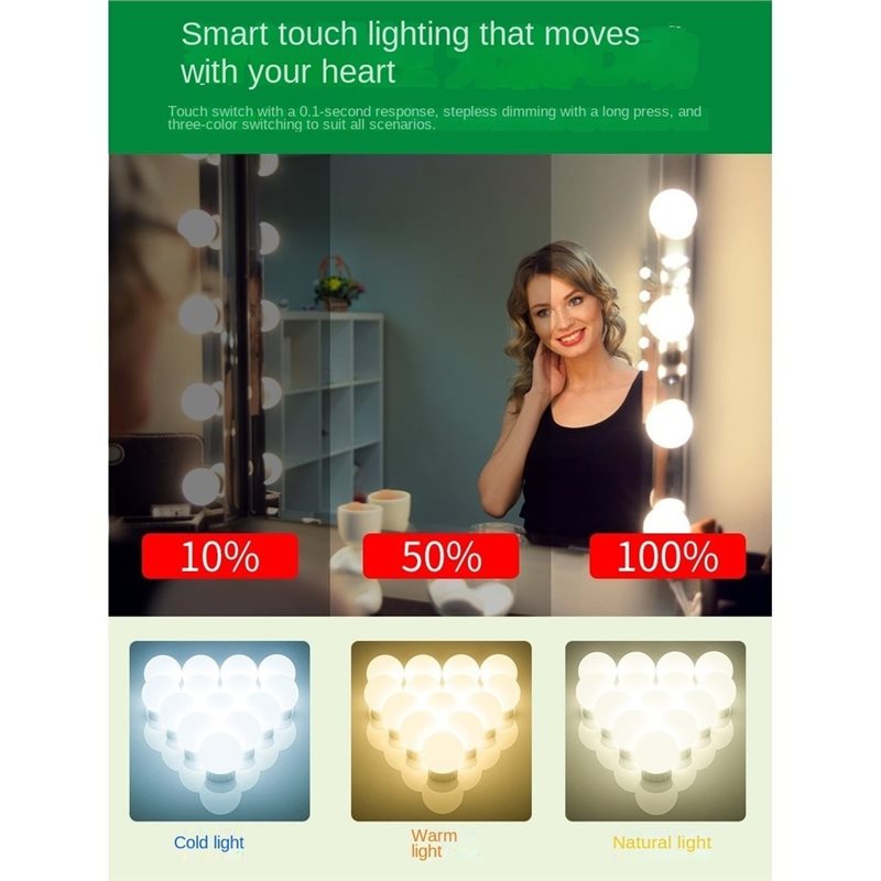 Dressing Table Vanity With Lighted Mirror - USB Rechargeable LED Vanity Light, 10
