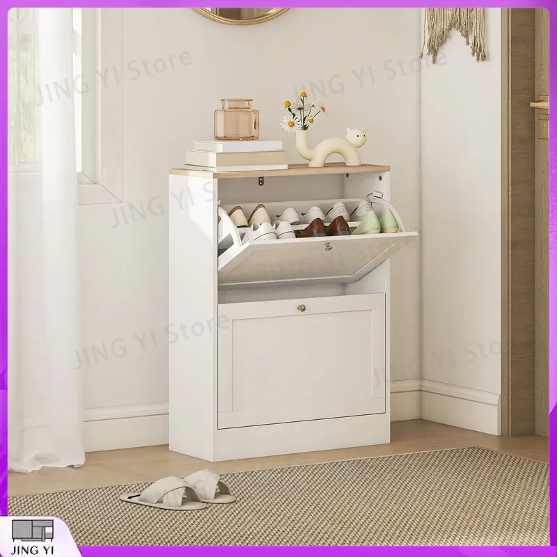 Narrow Shoe Cabinet with 2 Fli - đánh giá và giá Shoe Rack Cabinet Narrow Entryway