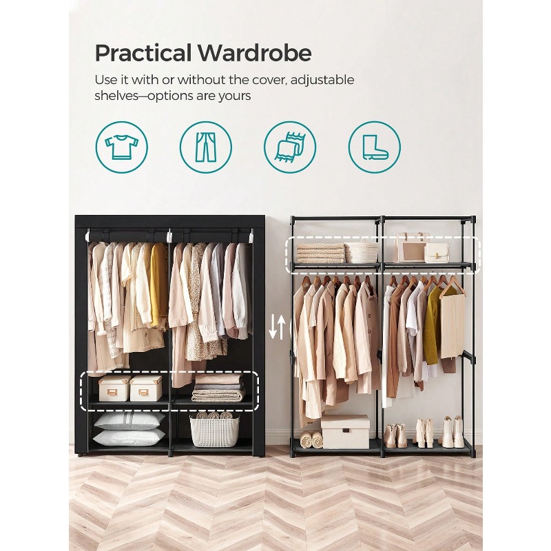Black Closet Wardrobe, Portabl - đánh giá và giá Wardrobe Closet Portable Fabric Cover