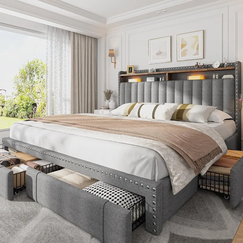 EnHomee Upholstered King Size  - đánh giá và giá King Size Bed Frame With Storage Drawers