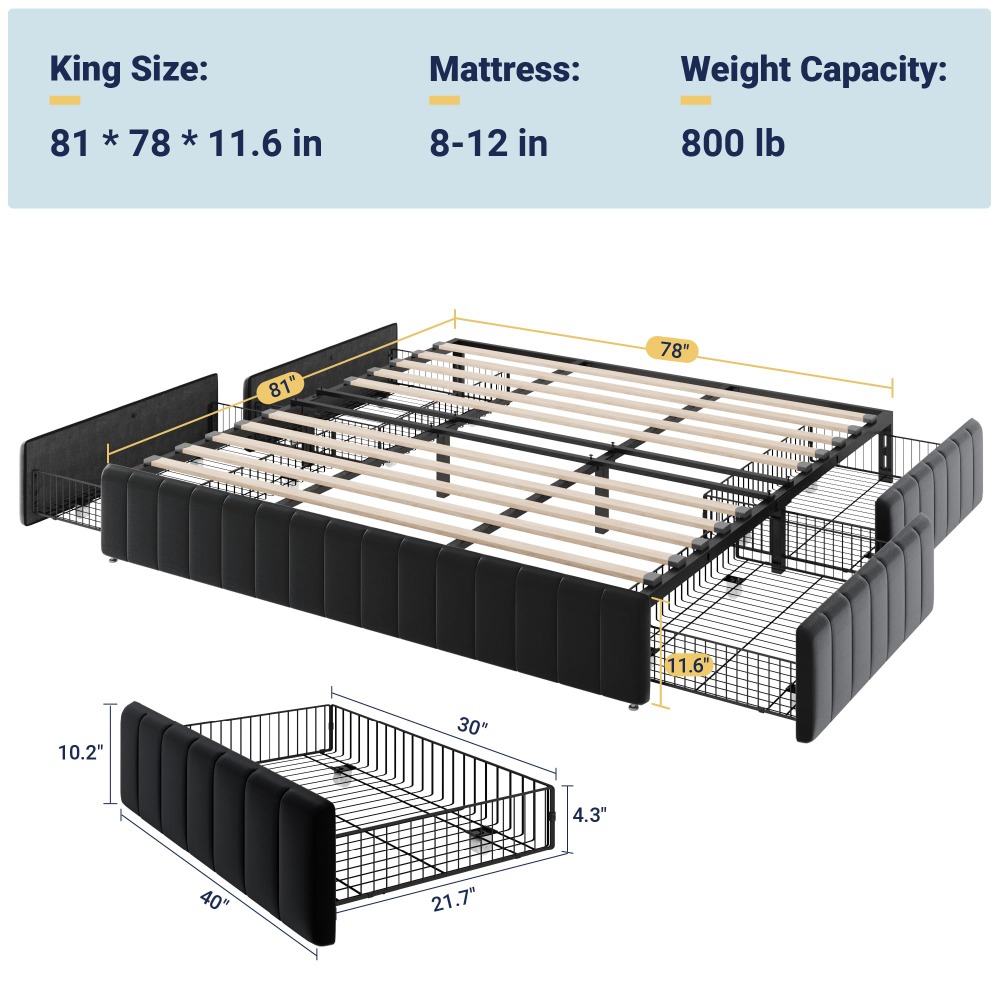 King Size Platform Bed Frame w - đánh giá và giá King Size Bed Frame With Storage Drawers