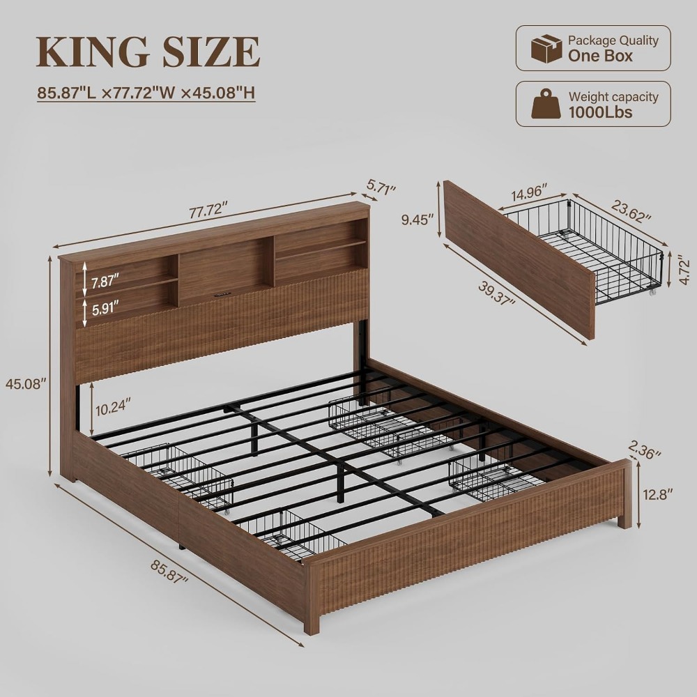 King Size Bed Frame with 4 Sto - đánh giá và giá King Size Bed Frame With Storage Drawers