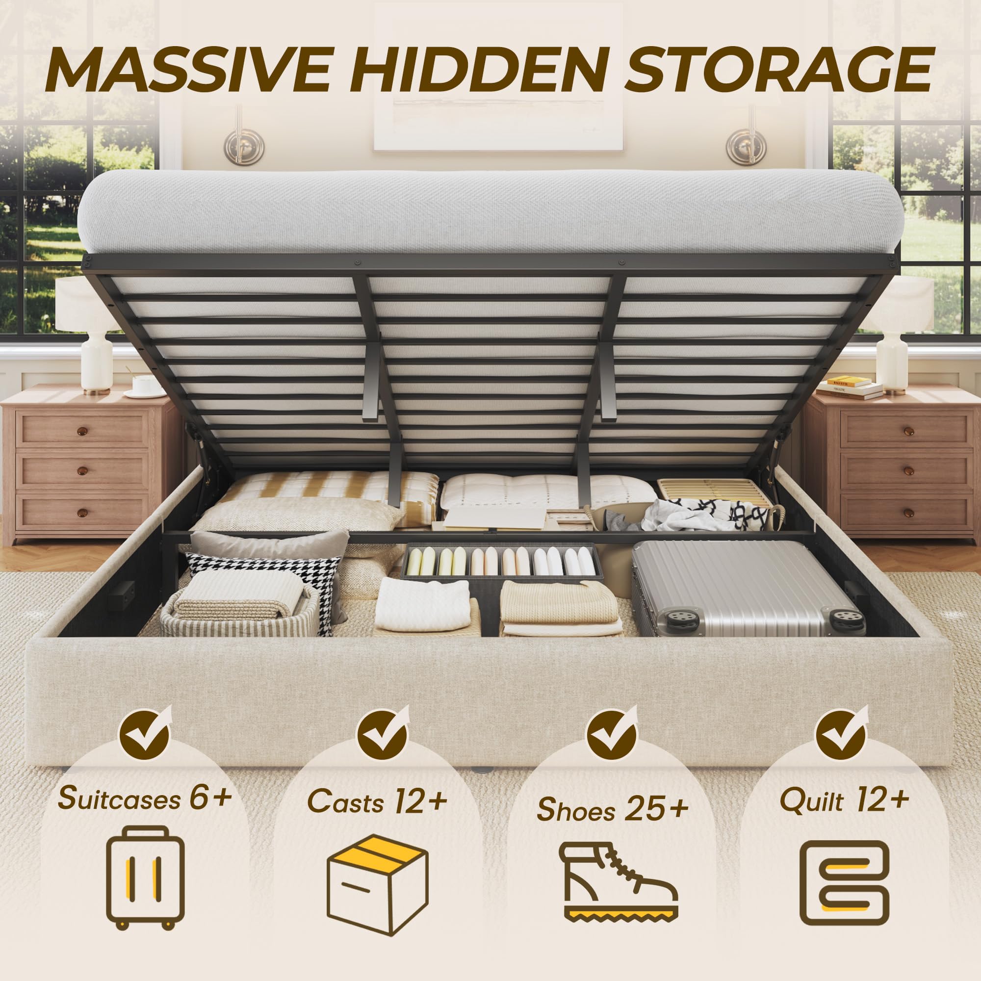 HIT King Size Lift Up Storage  - đánh giá và giá Gas Lift Storage Bed Hydraulic