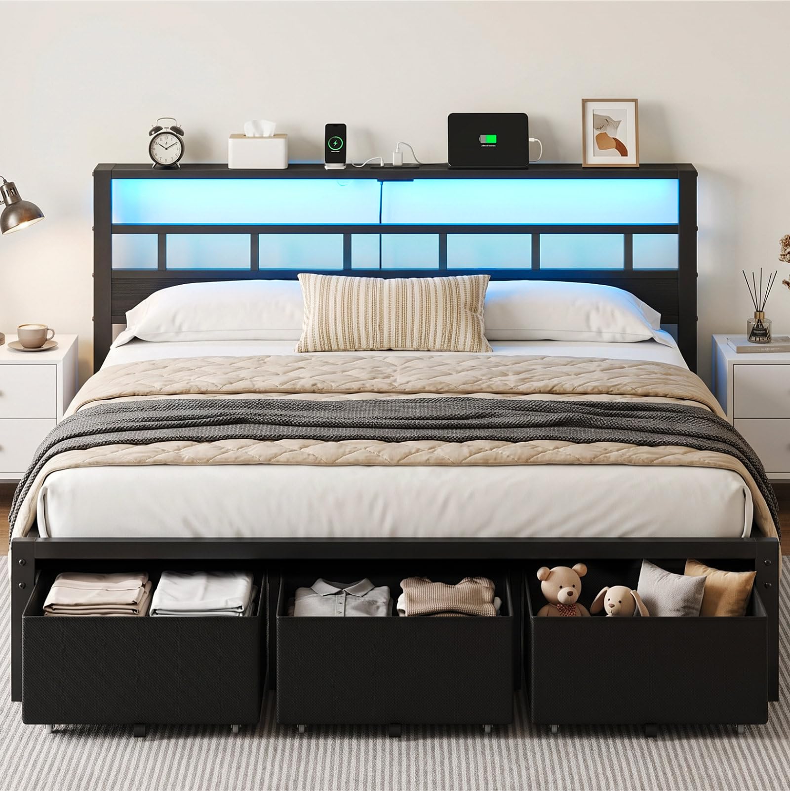 King Size Bed Frame with 3 Sto - đánh giá và giá King Size Bed Frame With Storage Drawers