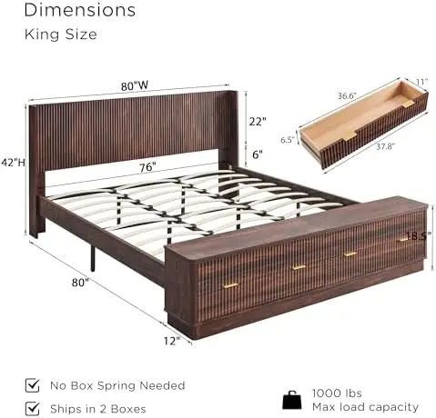 Fluted King Size Bed Frame wit - đánh giá và giá King Size Bed Frame With Storage Drawers