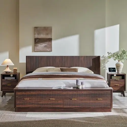 Fluted King Size Bed Frame wit - đánh giá và giá King Size Bed Frame With Storage Drawers