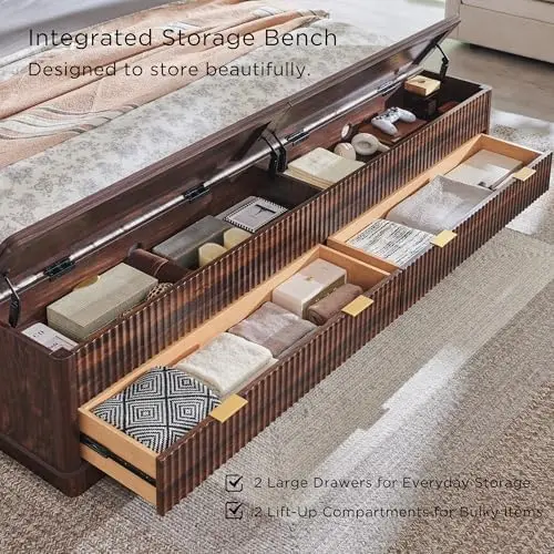 Fluted King Size Bed Frame wit - đánh giá và giá King Size Bed Frame With Storage Drawers