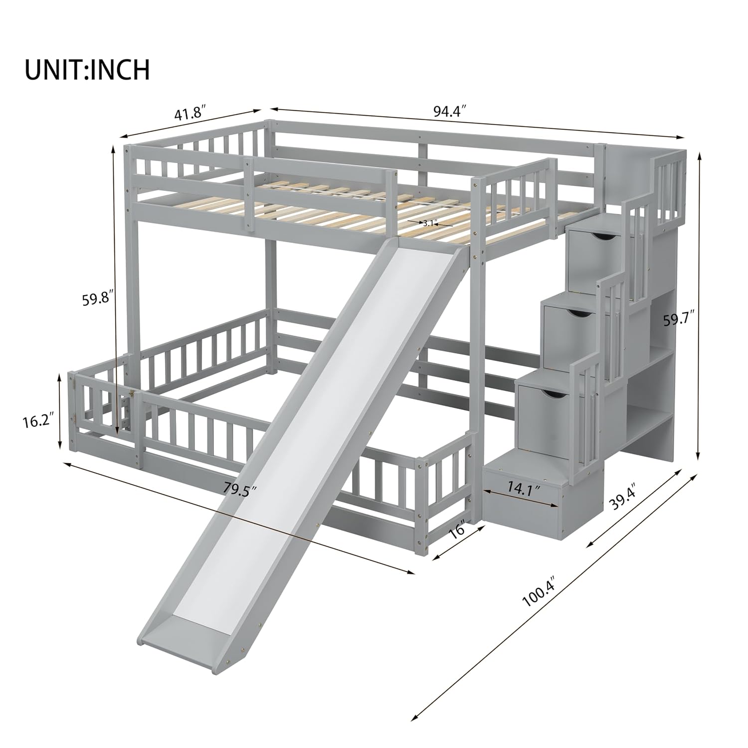 Twin Over Full Bunk Bed with S - đánh giá và giá Bunk Bed With Stairs And Slide